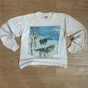 Anvil Cream Wold Winter Trees Scene Long Sleeve White Tee Spirit of the Wild